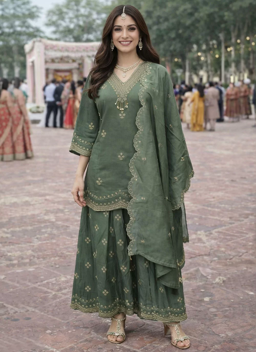 Green Silk Embroidered Work Palazzo Salwar Suit